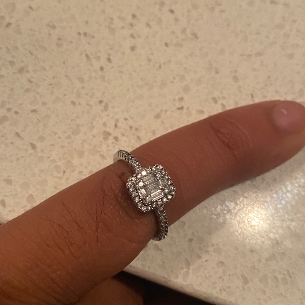 Halo Emerald Cut Engagement Ring with Half Row Pave 2 Sizes Available